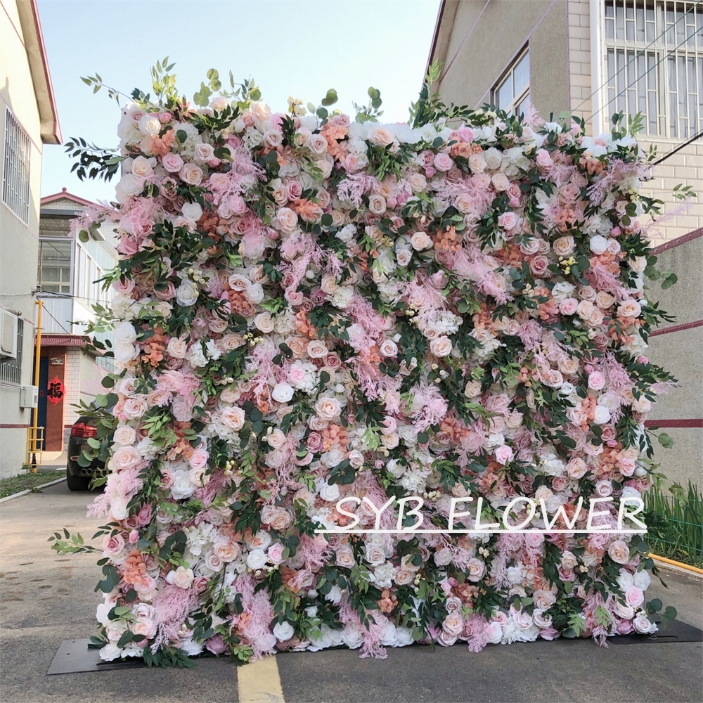 #280 Customized 3D/5D Cloth Back Roll up Articifial Flower Wall Backdrop For Wedding Event Party Decoration
