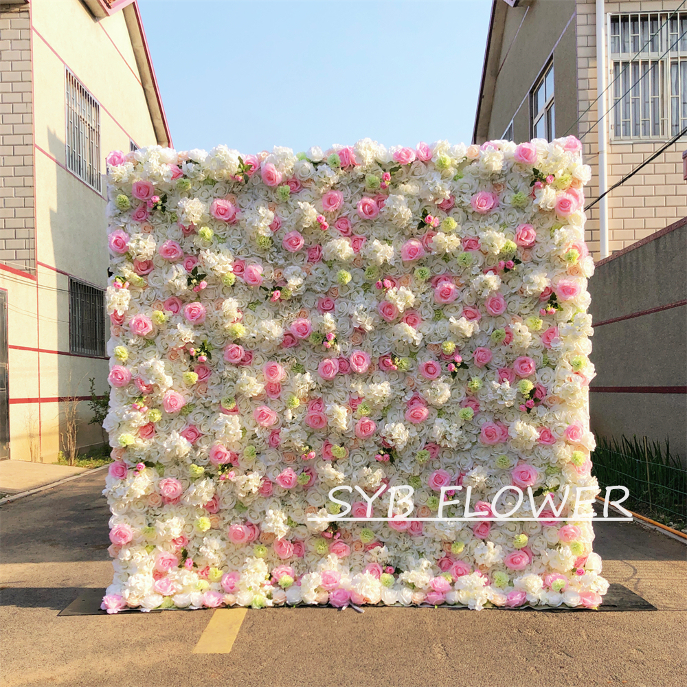#032 Customized 3D/5D Cloth Back Roll up Articifial Flower Wall Backdrop For Wedding Event Party Decoration
