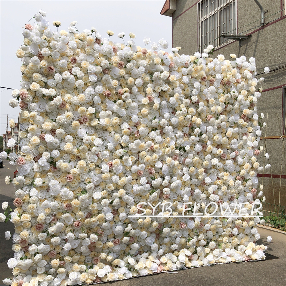 #298-5D Customized 3D/5D Cloth Back Roll up Articifial Flower Wall Backdrop For Wedding Event Party Decoration