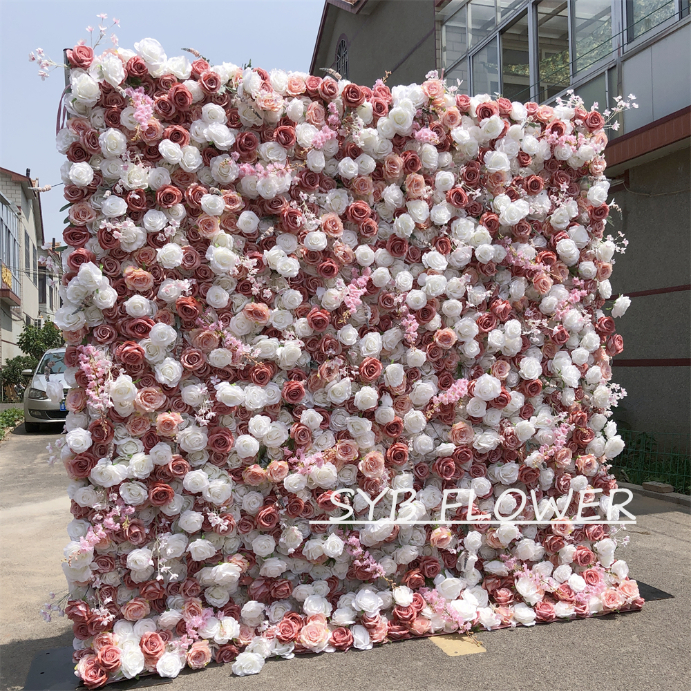 #236 Customized 3D/5D Cloth Back Roll up Articifial Flower Wall Backdrop For Wedding Event Party Decoration