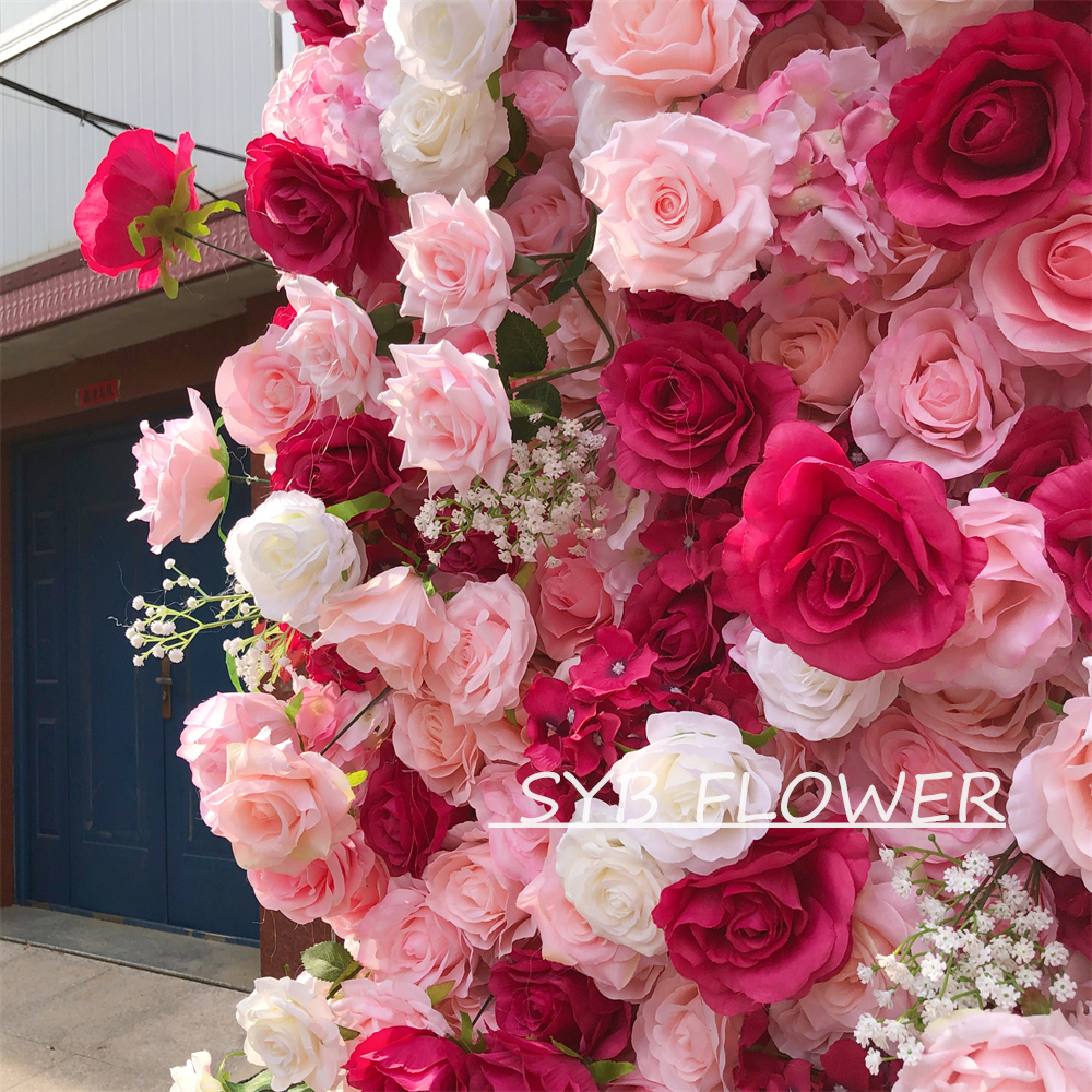 #299 Customized 3D/5D Cloth Back Roll up Articifial Flower Wall Backdrop For Wedding Event Party Decoration