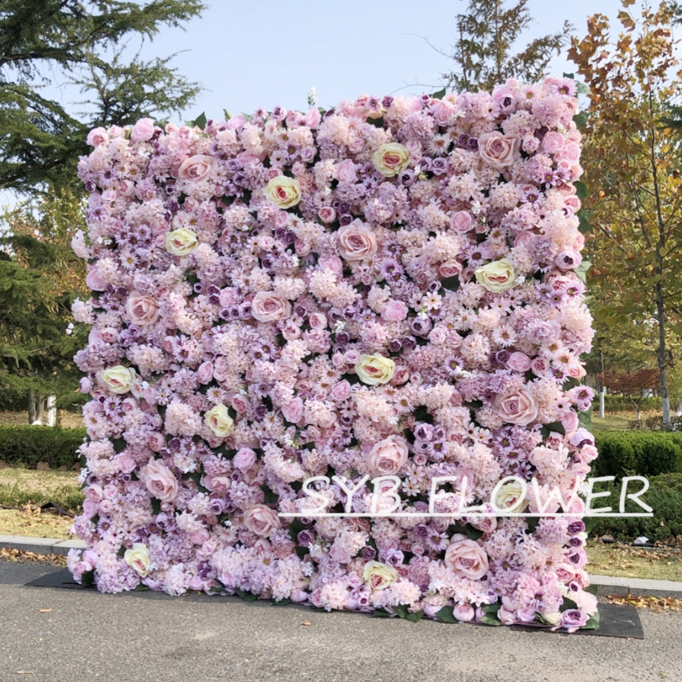 028 Customized 3D/5D Cloth Back Roll up Articifial Flower Wall
