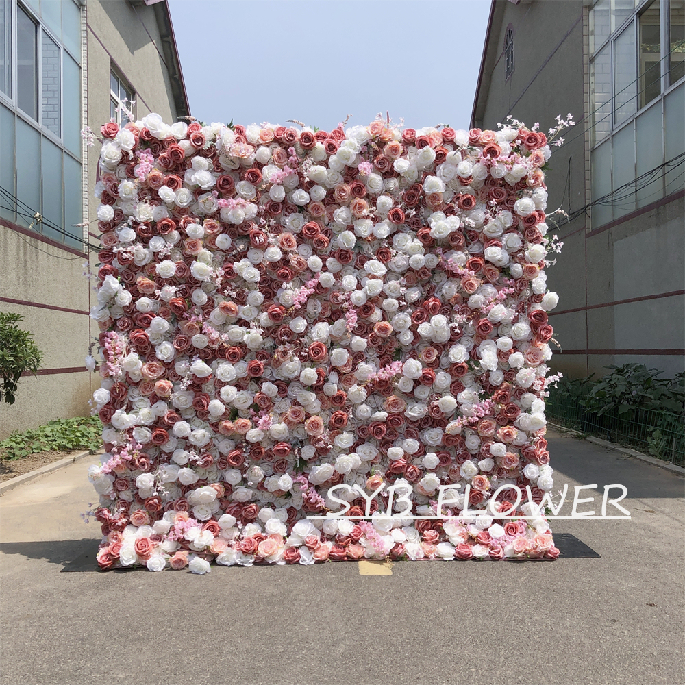#236 Customized 3D/5D Cloth Back Roll up Articifial Flower Wall Backdrop For Wedding Event Party Decoration