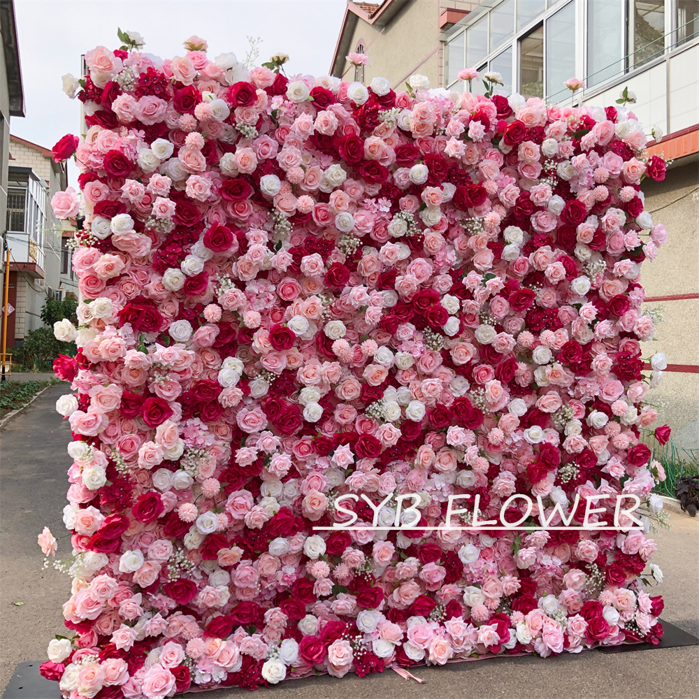 #299 Customized 3D/5D Cloth Back Roll up Articifial Flower Wall Backdrop For Wedding Event Party Decoration