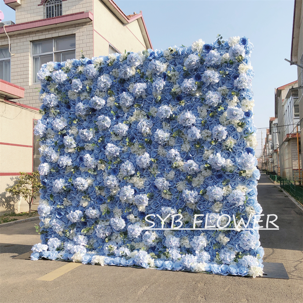 #067 Customized 3D/5D Cloth Back Roll up Articifial Flower Wall Backdrop For Wedding Event Party Decoration