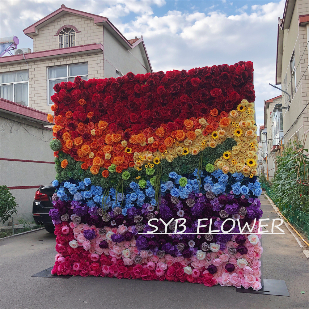 #256 Customized 3D/5D Cloth Back Roll up Articifial Flower Wall Backdrop For Wedding Event Party Decoration