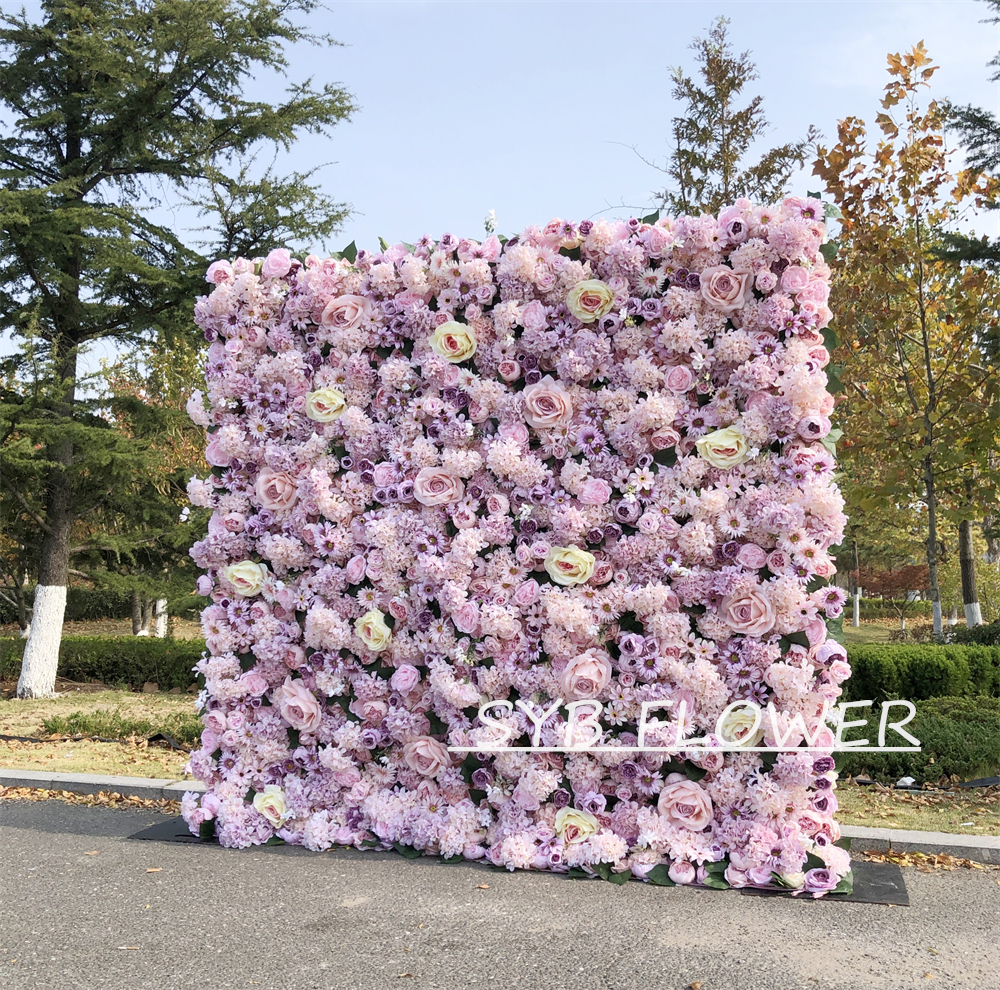 #028 Customized 3D/5D Cloth Back Roll up Articifial Flower Wall Backdrop For Wedding Event Party Decoration