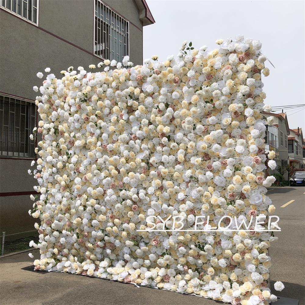 #298-5D Customized 3D/5D Cloth Back Roll up Articifial Flower Wall Backdrop For Wedding Event Party Decoration