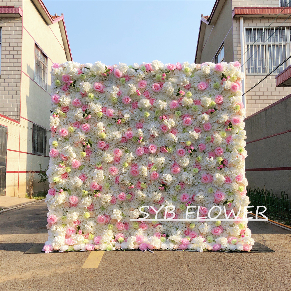 #032 Customized 3D/5D Cloth Back Roll up Articifial Flower Wall Backdrop For Wedding Event Party Decoration