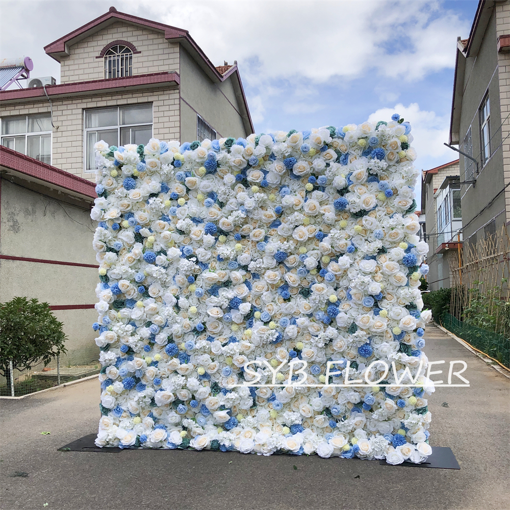 #083 Customized 3D/5D Cloth Back Roll up Articifial Flower Wall Backdrop For Wedding Event Party Decoration