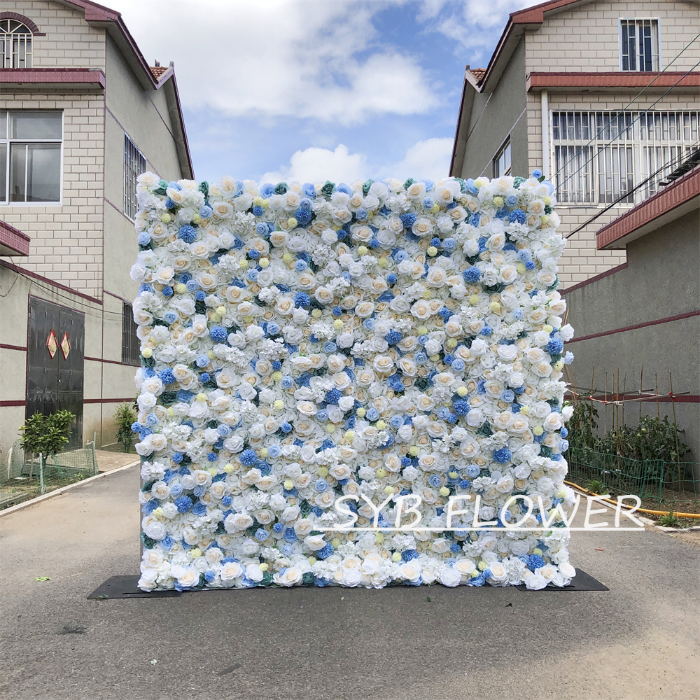 #083 Customized 3D/5D Cloth Back Roll up Articifial Flower Wall Backdrop For Wedding Event Party Decoration