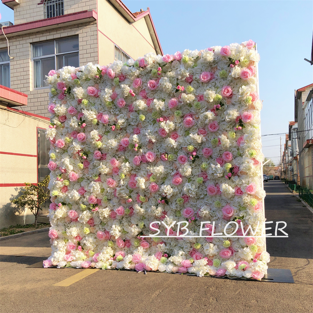 #032 Customized 3D/5D Cloth Back Roll up Articifial Flower Wall Backdrop For Wedding Event Party Decoration