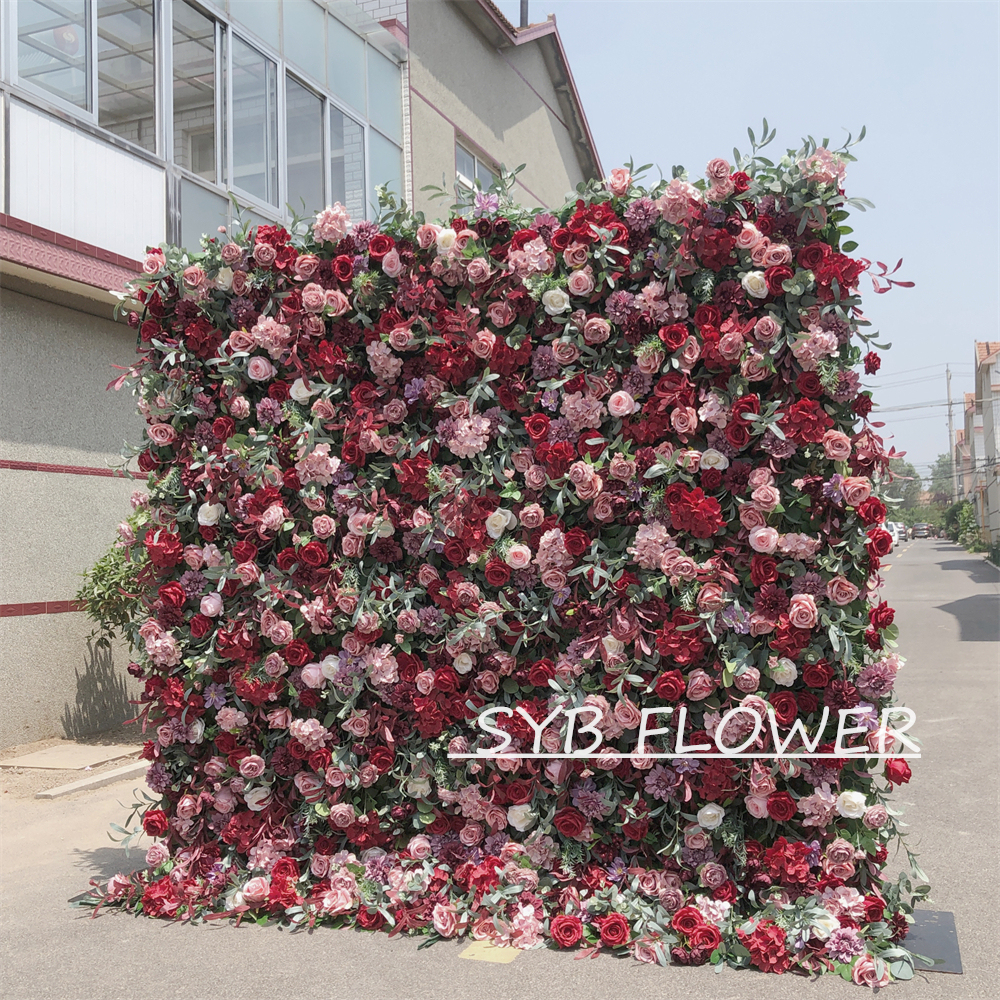 #303 Customized 3D/5D Cloth Back Roll up Articifial Flower Wall Backdrop For Wedding Event Party Decoration