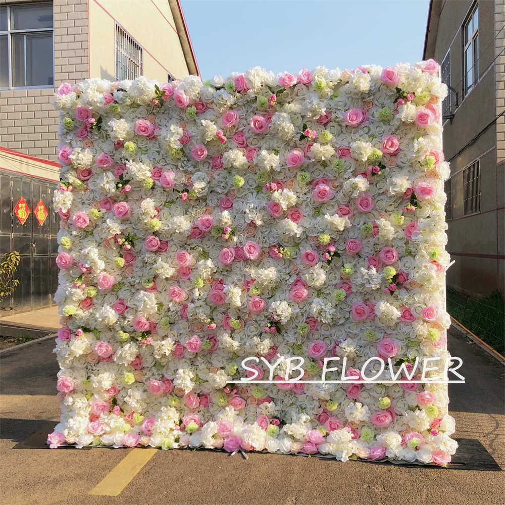 #032 Customized 3D/5D Cloth Back Roll up Articifial Flower Wall Backdrop For Wedding Event Party Decoration