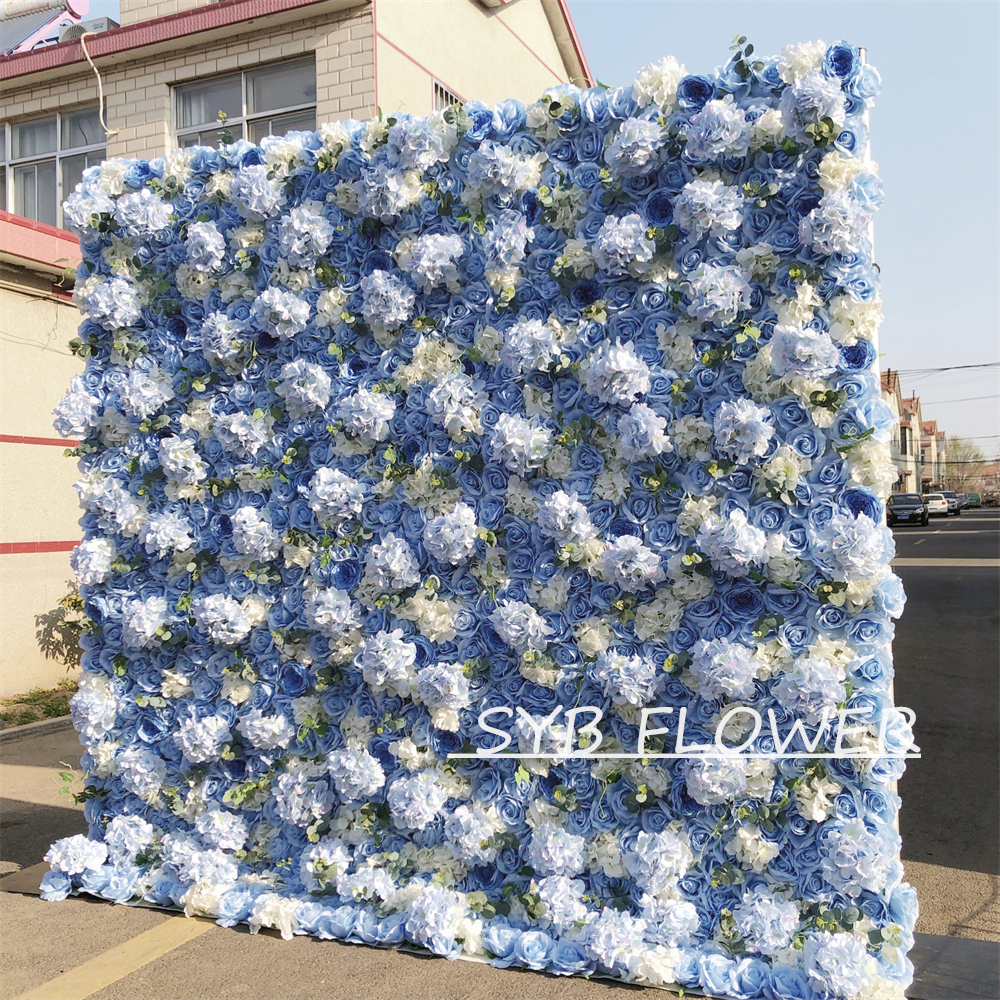 #067 Customized 3D/5D Cloth Back Roll up Articifial Flower Wall Backdrop For Wedding Event Party Decoration