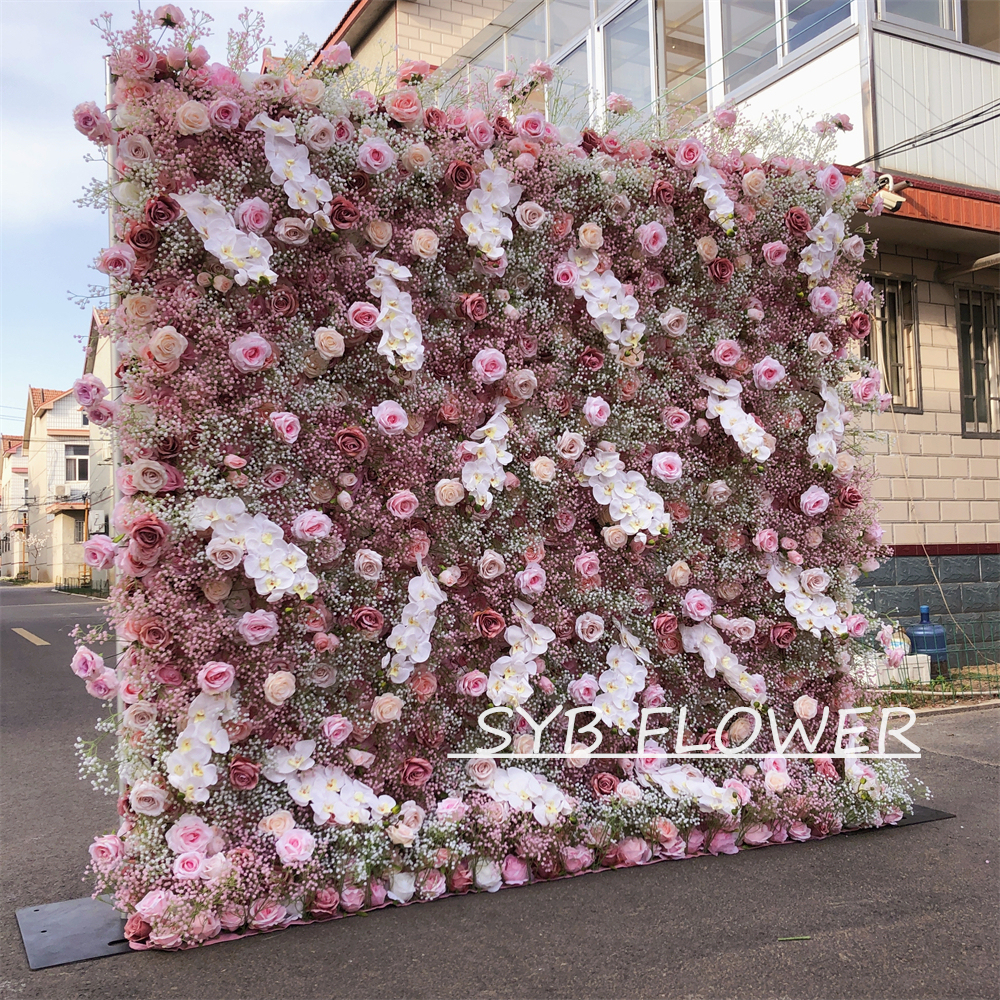 #269 Customized 3D/5D Cloth Back Roll up Articifial Flower Wall Backdrop For Wedding Event Party Decoration