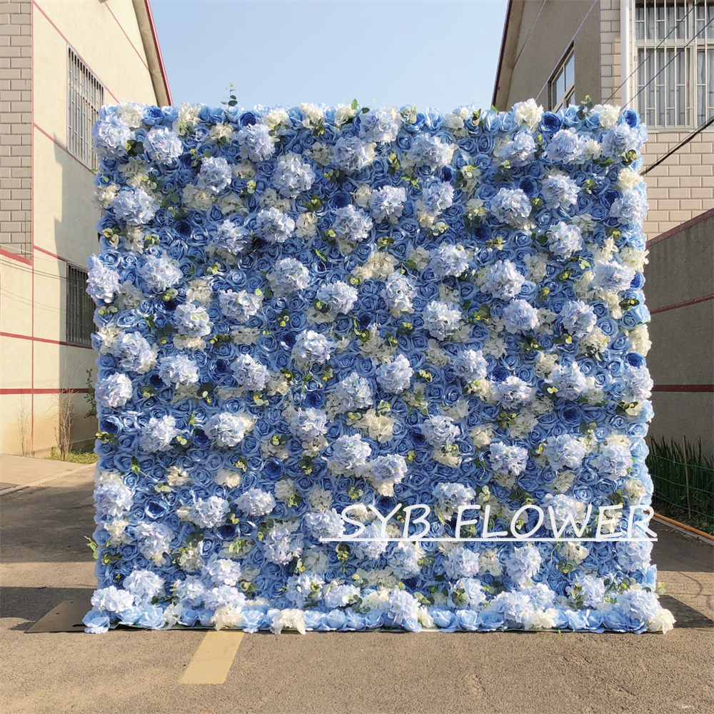 #067 Customized 3D/5D Cloth Back Roll up Articifial Flower Wall Backdrop For Wedding Event Party Decoration