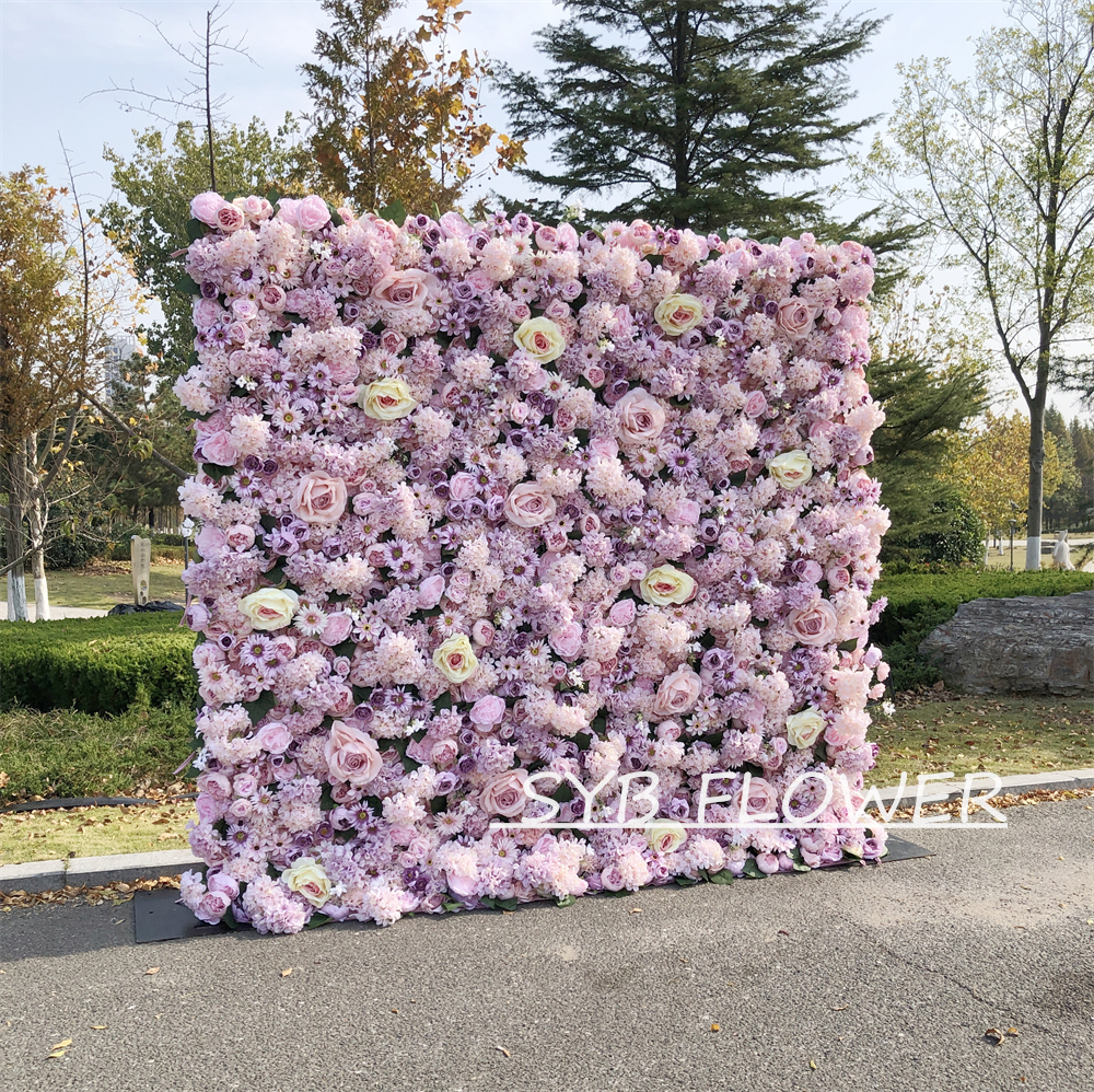 #028 Customized 3D/5D Cloth Back Roll up Articifial Flower Wall Backdrop For Wedding Event Party Decoration