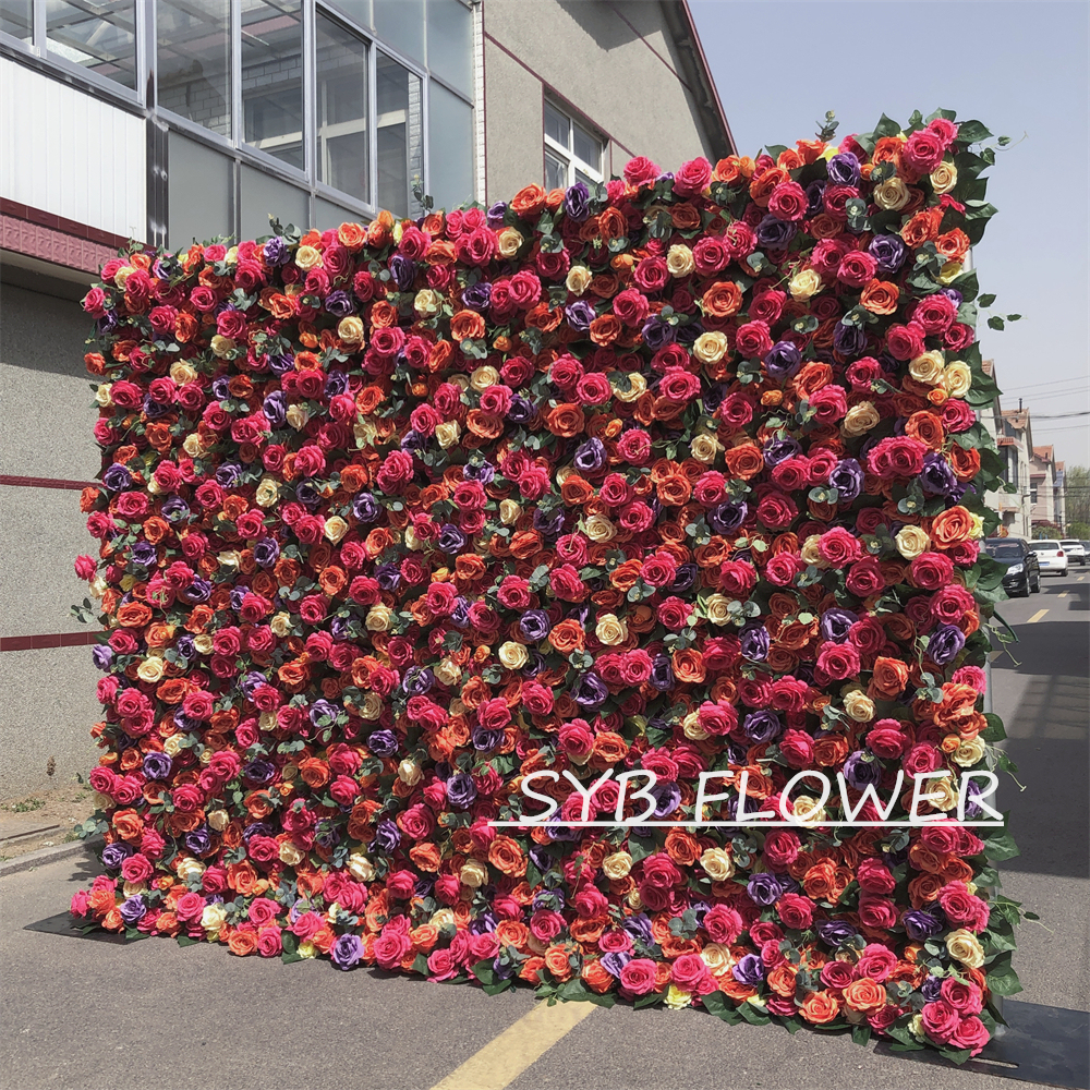 #276 Customized 3D/5D Cloth Back Roll up Articifial Flower Wall Backdrop For Wedding Event Party Decoration