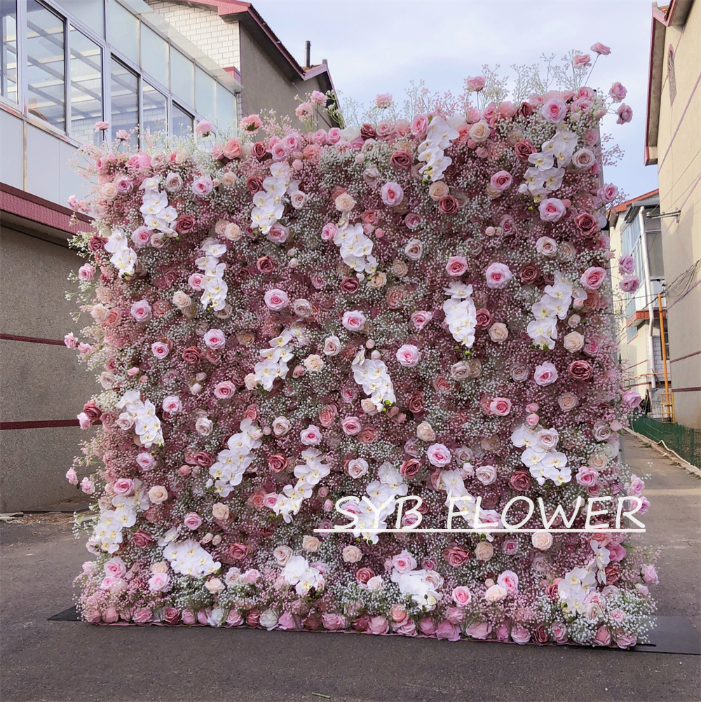 #269 Customized 3D/5D Cloth Back Roll up Articifial Flower Wall Backdrop For Wedding Event Party Decoration