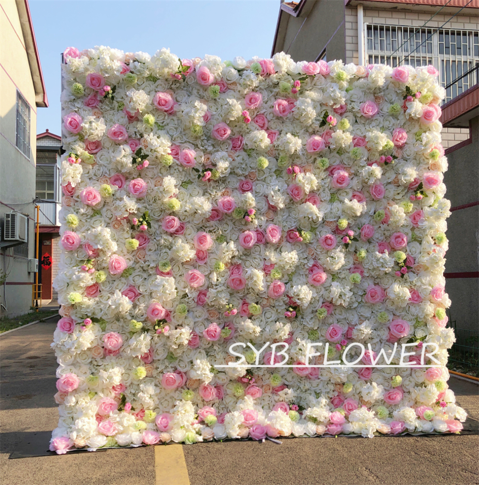 #032 Customized 3D/5D Cloth Back Roll up Articifial Flower Wall Backdrop For Wedding Event Party Decoration