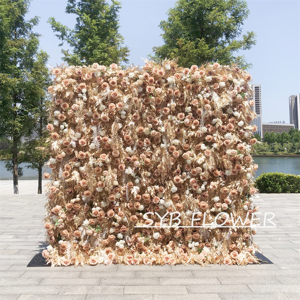 #306 Customized 3D/5D Cloth Back Roll up Articifial Flower Wall Backdrop For Wedding Event Party Decoration