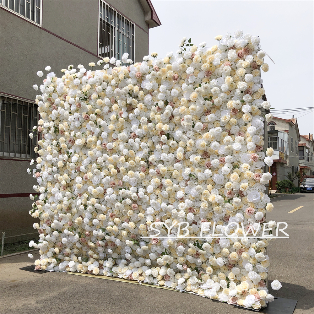 #298-5D Customized 3D/5D Cloth Back Roll up Articifial Flower Wall Backdrop For Wedding Event Party Decoration