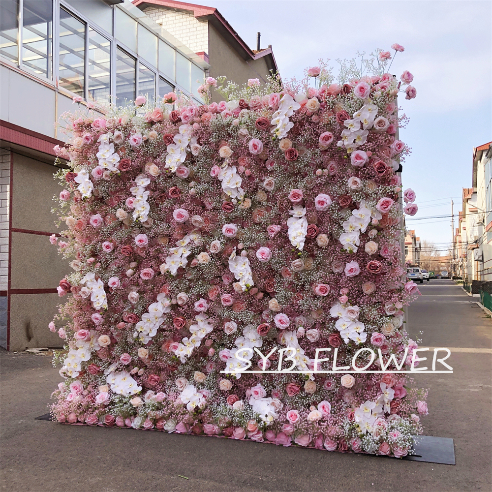 #269 Customized 3D/5D Cloth Back Roll up Articifial Flower Wall Backdrop For Wedding Event Party Decoration