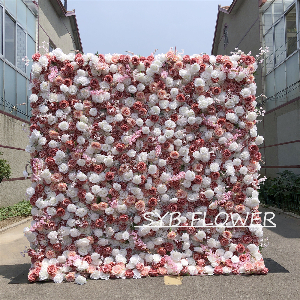 #236 Customized 3D/5D Cloth Back Roll up Articifial Flower Wall Backdrop For Wedding Event Party Decoration