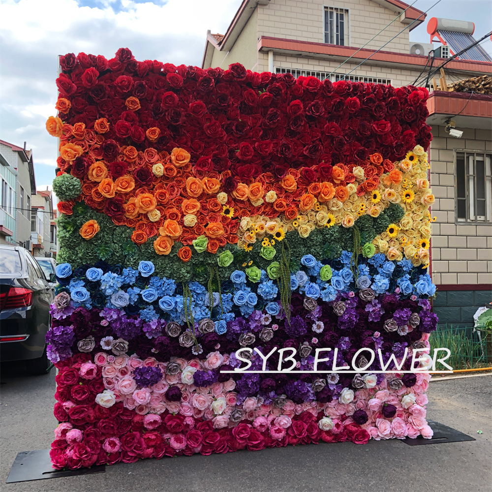 #256 Customized 3D/5D Cloth Back Roll up Articifial Flower Wall Backdrop For Wedding Event Party Decoration
