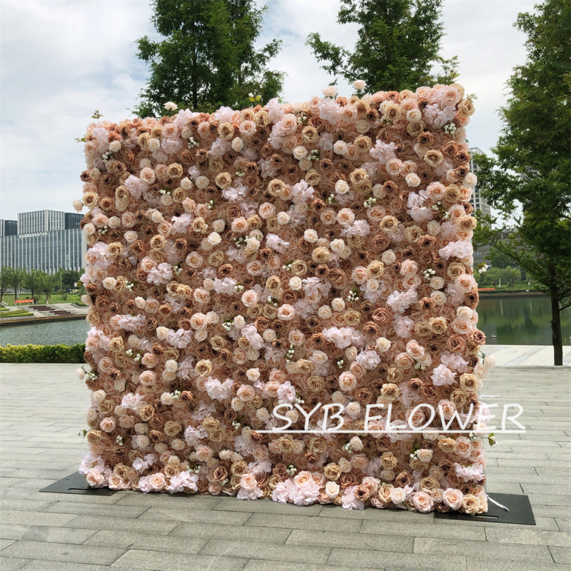 #308 Customized 3D/5D Cloth Back Roll up Articifial Flower Wall Backdrop For Wedding Event Party Decoration