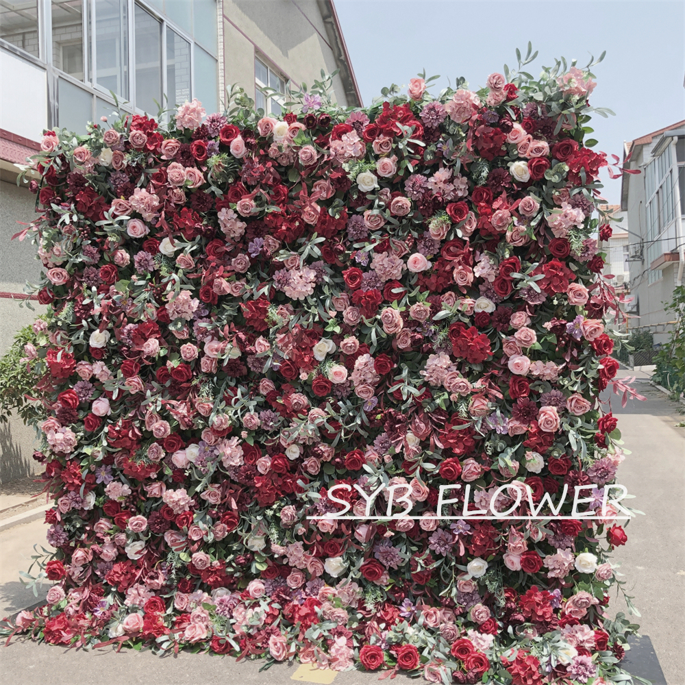 #303 Customized 3D/5D Cloth Back Roll up Articifial Flower Wall Backdrop For Wedding Event Party Decoration