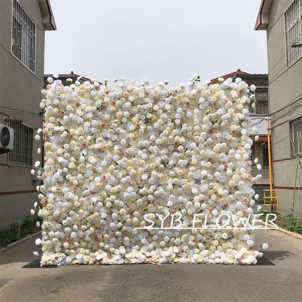 #298-5D Customized 3D/5D Cloth Back Roll up Articifial Flower Wall Backdrop For Wedding Event Party Decoration