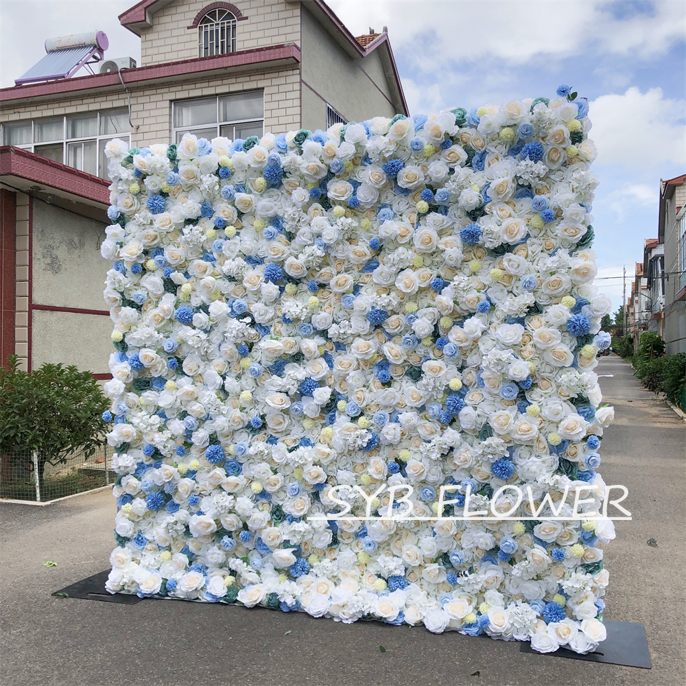 #083 Customized 3D/5D Cloth Back Roll up Articifial Flower Wall Backdrop For Wedding Event Party Decoration