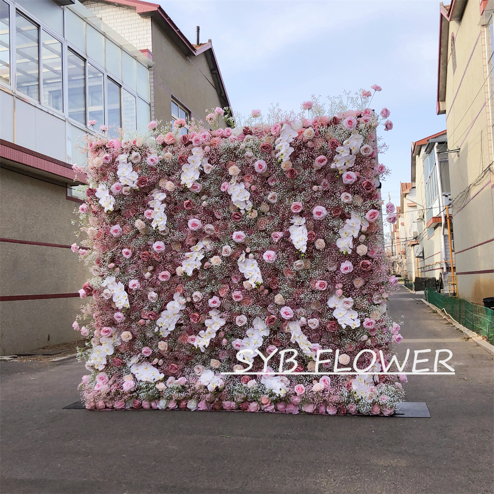 #269 Customized 3D/5D Cloth Back Roll up Articifial Flower Wall Backdrop For Wedding Event Party Decoration