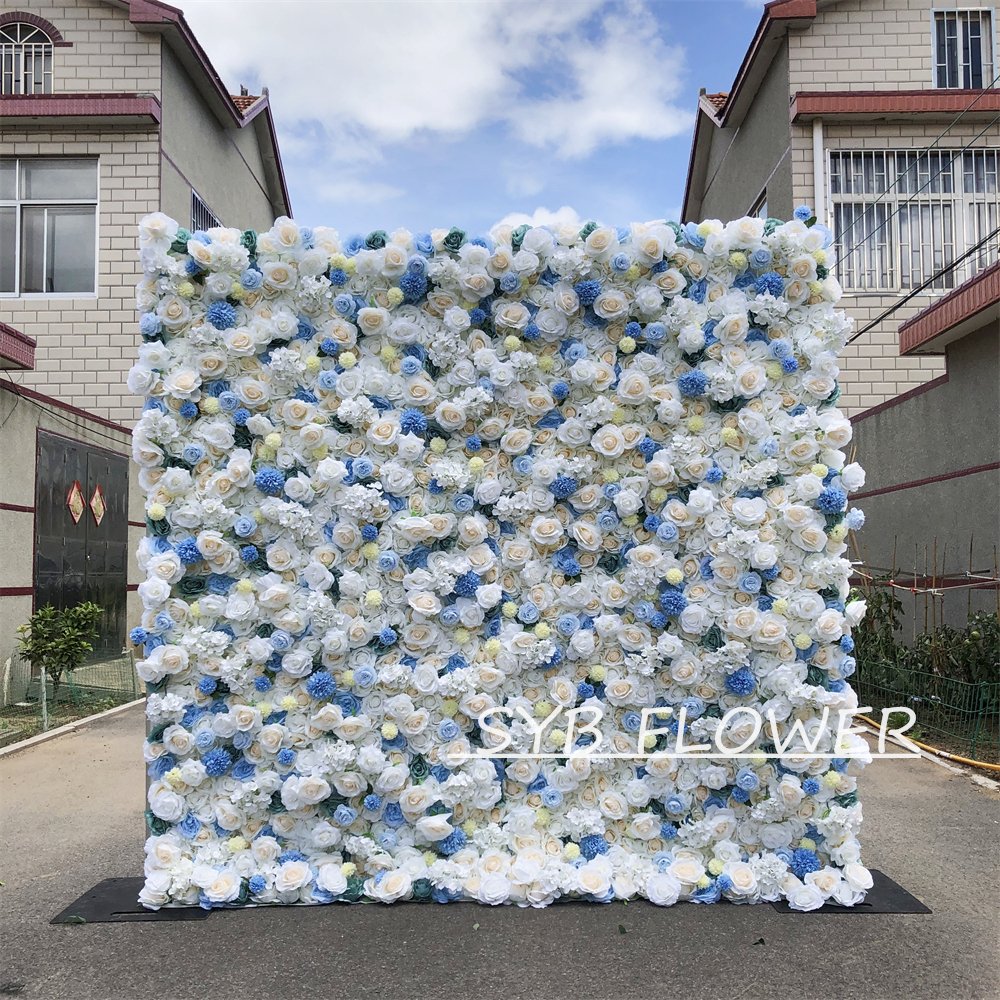 #083 Customized 3D/5D Cloth Back Roll up Articifial Flower Wall Backdrop For Wedding Event Party Decoration