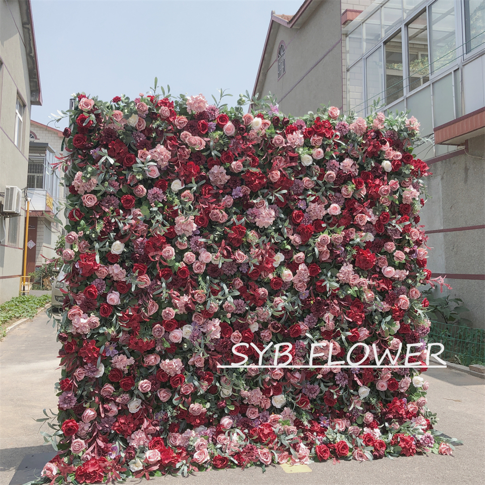 #303 Customized 3D/5D Cloth Back Roll up Articifial Flower Wall Backdrop For Wedding Event Party Decoration
