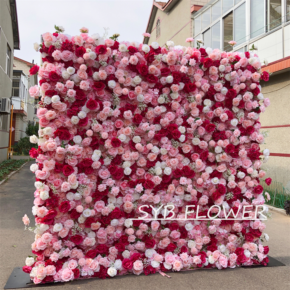#299 Customized 3D/5D Cloth Back Roll up Articifial Flower Wall Backdrop For Wedding Event Party Decoration