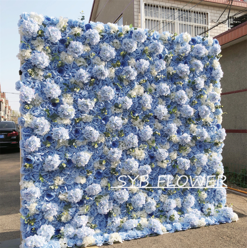 #067 Customized 3D/5D Cloth Back Roll up Articifial Flower Wall Backdrop For Wedding Event Party Decoration
