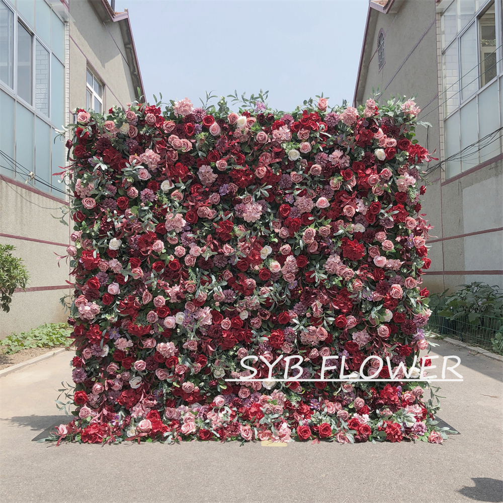 #303 Customized 3D/5D Cloth Back Roll up Articifial Flower Wall Backdrop For Wedding Event Party Decoration