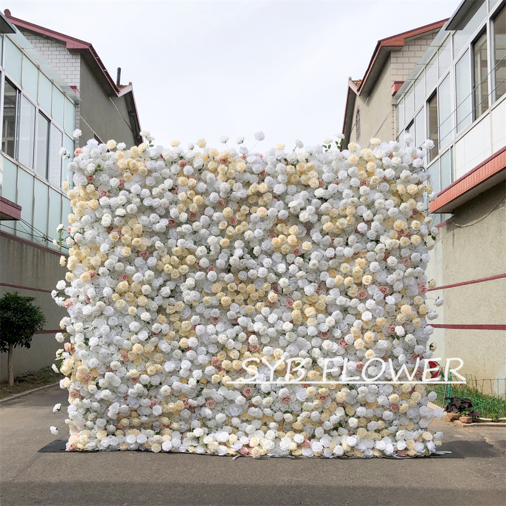 #298-6D Customized 3D/5D Cloth Back Roll up Articifial Flower Wall Backdrop For Wedding Event Party Decoration