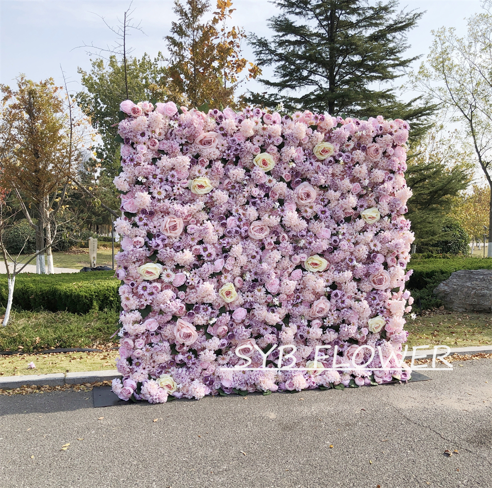#028 Customized 3D/5D Cloth Back Roll up Articifial Flower Wall Backdrop For Wedding Event Party Decoration