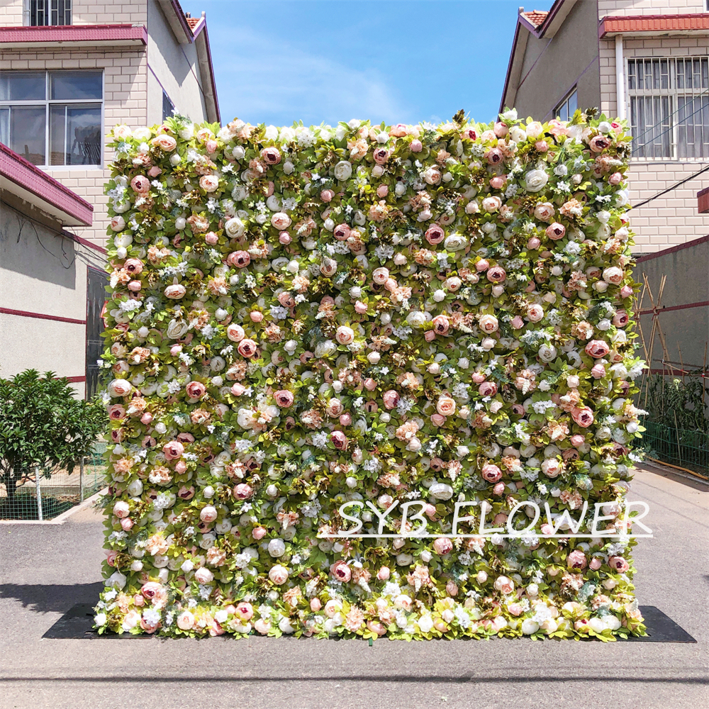 #049 Customized 3D/5D Cloth Back Roll up Articifial Flower Wall Backdrop For Wedding Event Party Decoration