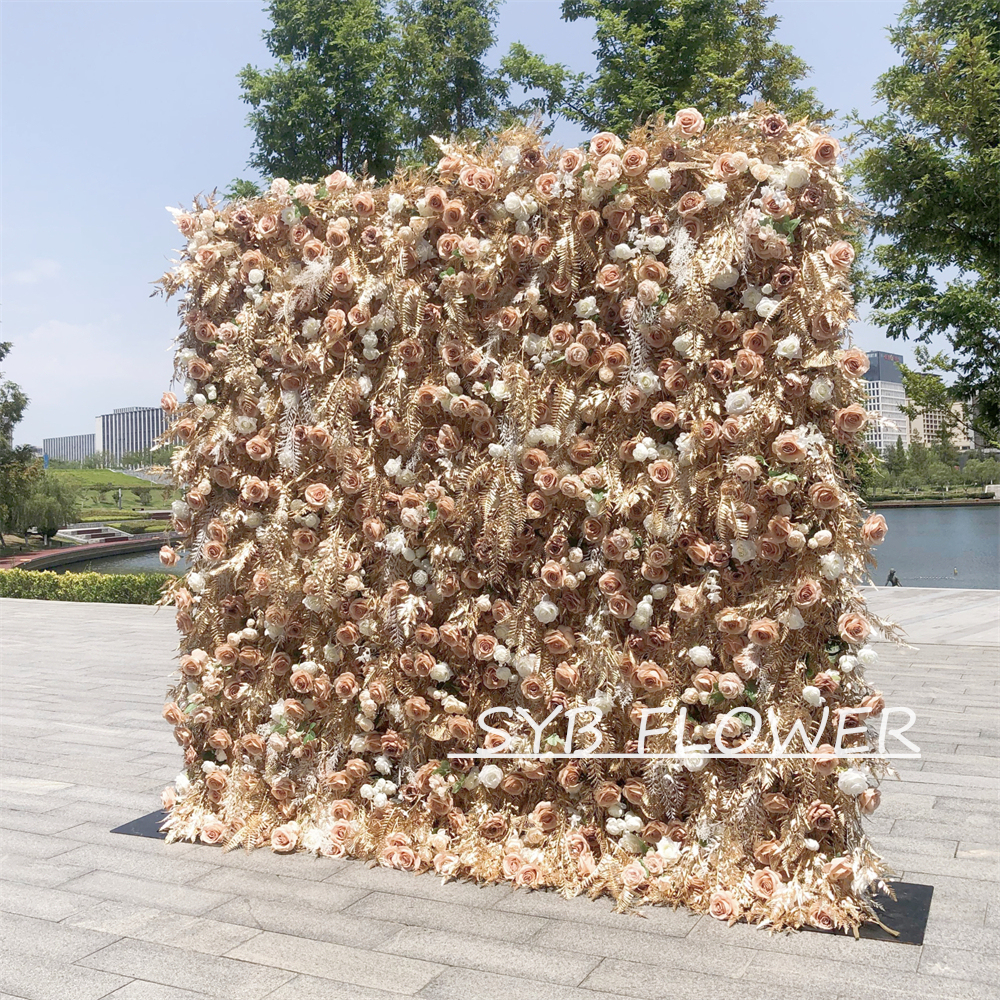 #306 Customized 3D/5D Cloth Back Roll up Articifial Flower Wall Backdrop For Wedding Event Party Decoration