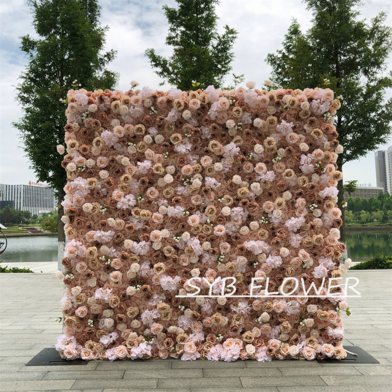 #308 Customized 3D/5D Cloth Back Roll up Articifial Flower Wall Backdrop For Wedding Event Party Decoration