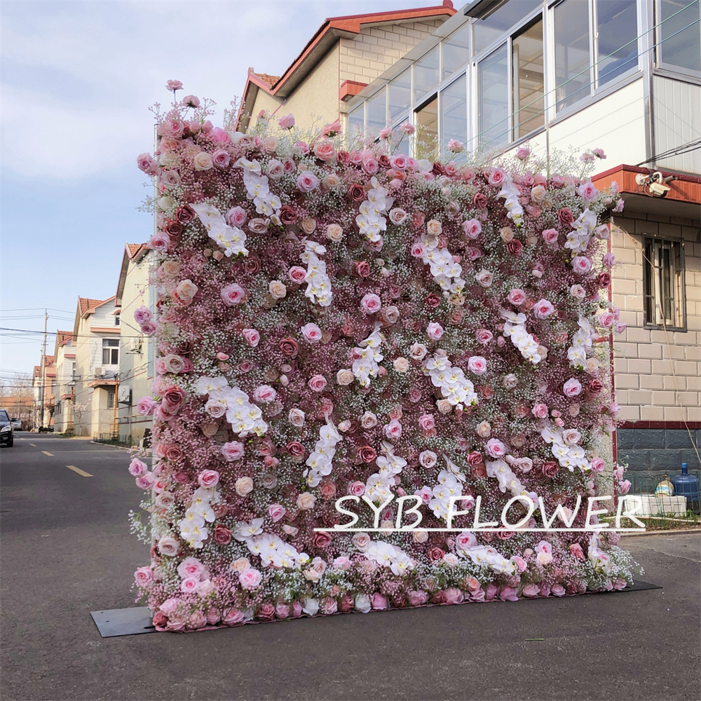 #269 Customized 3D/5D Cloth Back Roll up Articifial Flower Wall Backdrop For Wedding Event Party Decoration