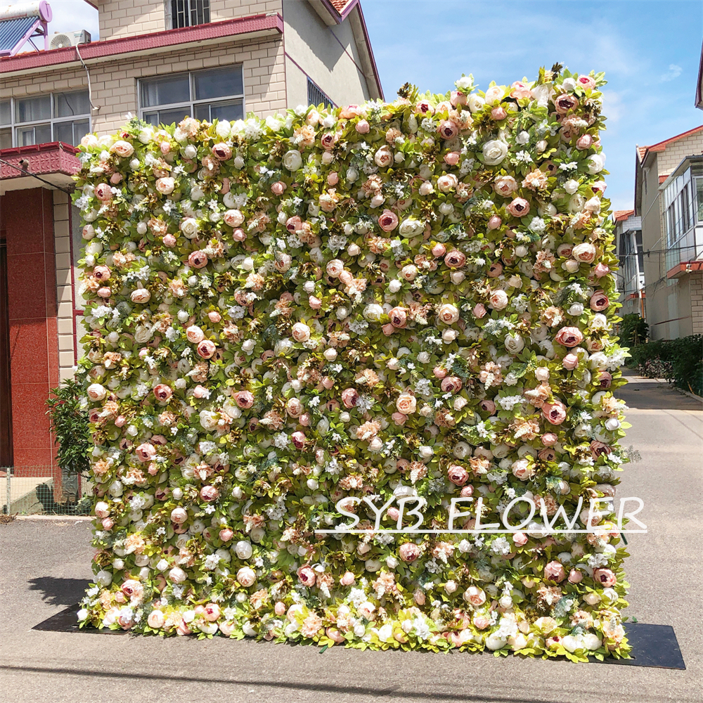 #049 Customized 3D/5D Cloth Back Roll up Articifial Flower Wall Backdrop For Wedding Event Party Decoration