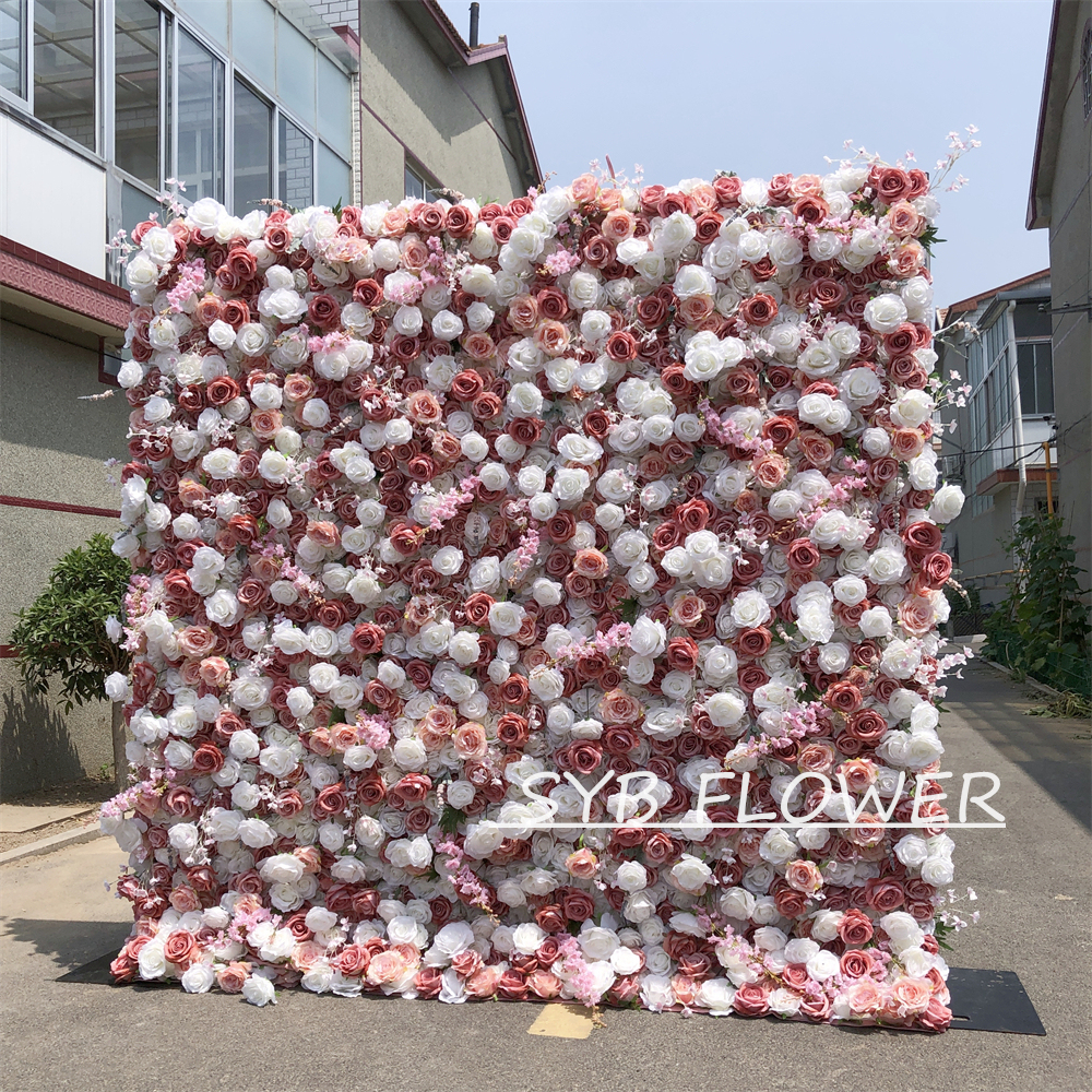 #236 Customized 3D/5D Cloth Back Roll up Articifial Flower Wall Backdrop For Wedding Event Party Decoration