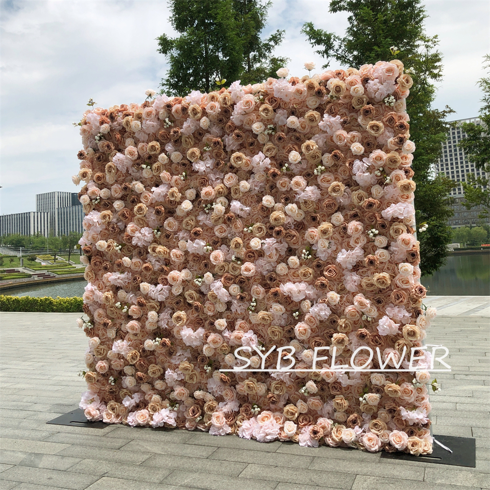 #308 Customized 3D/5D Cloth Back Roll up Articifial Flower Wall Backdrop For Wedding Event Party Decoration