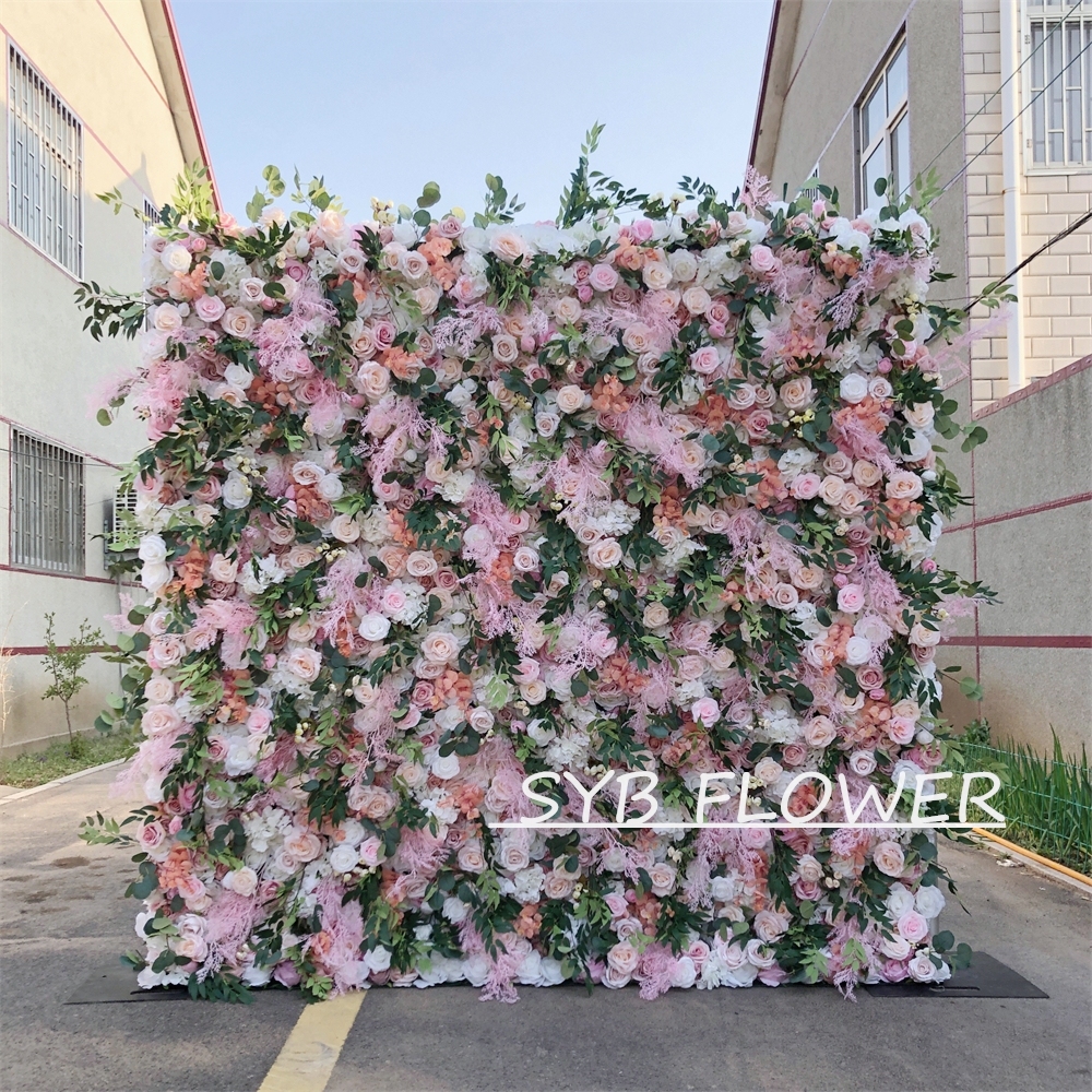 #280 Customized 3D/5D Cloth Back Roll up Articifial Flower Wall Backdrop For Wedding Event Party Decoration